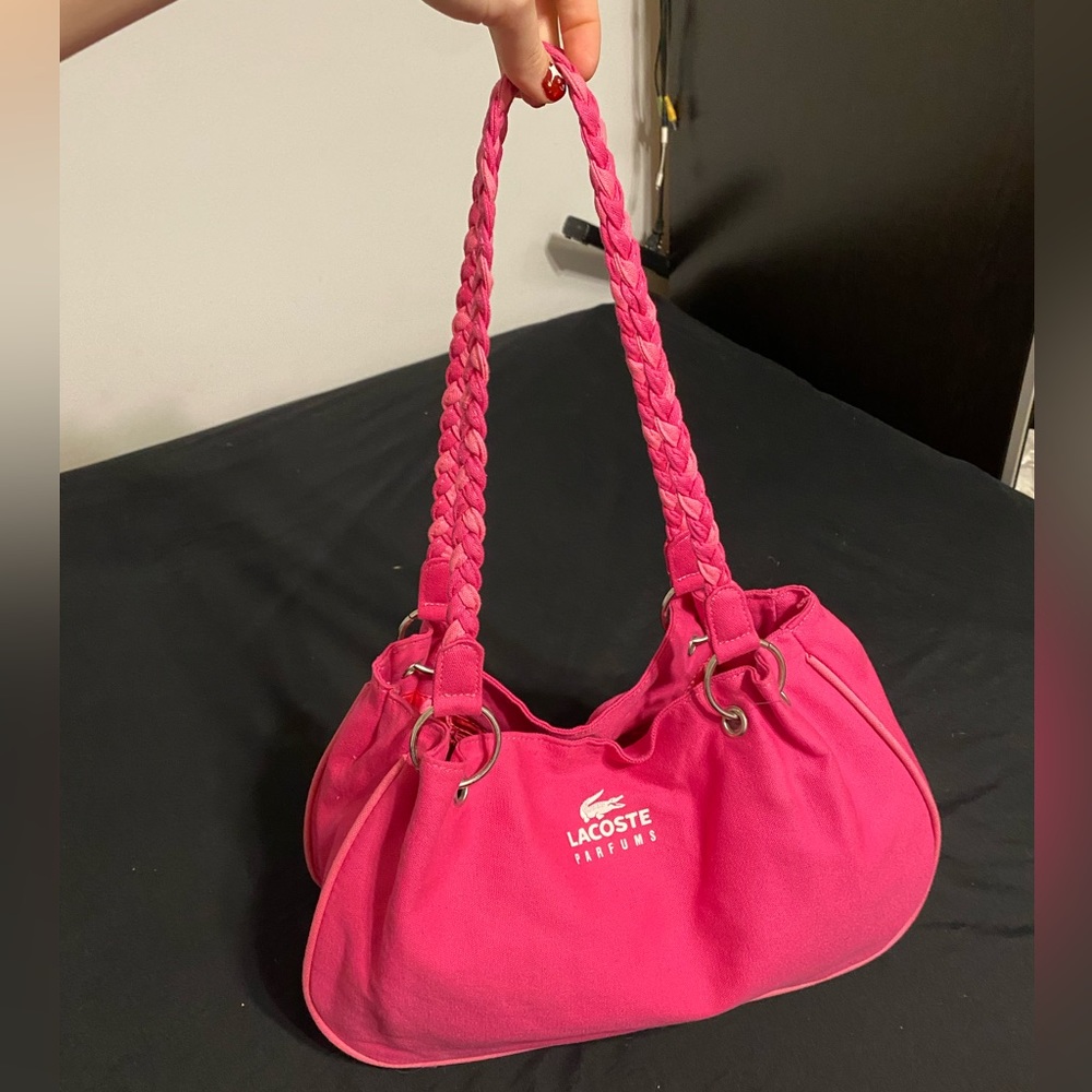 2000s pink Lacoste perfums shoulder purse.